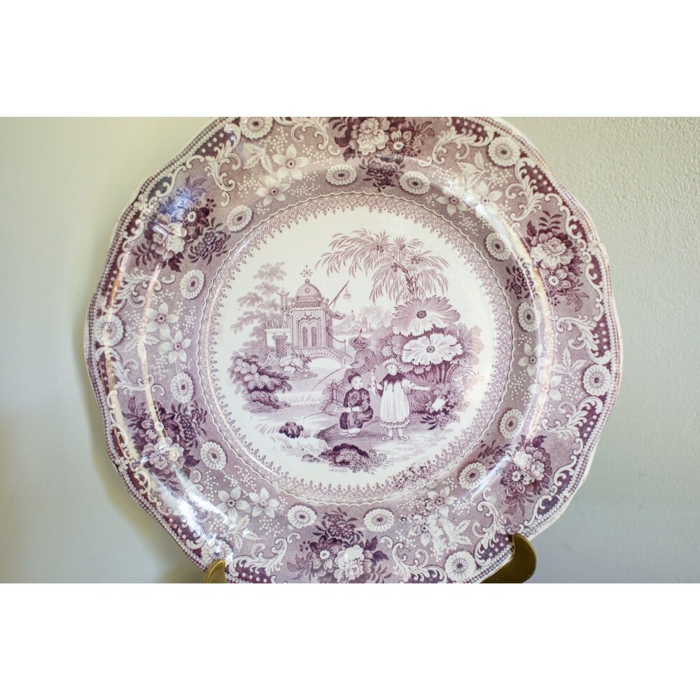Antique Chinese Palace Mulberry Transferware Dinner Plate 19thC Staffordshire Ch